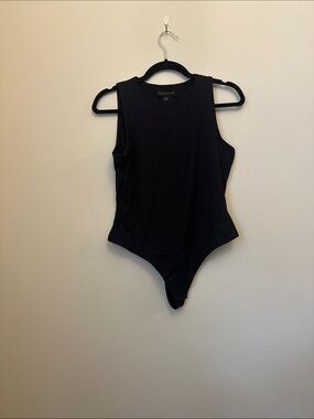 House of Harlow 1960 Black Thong Bodysuit Ribbed‎ Sleeveless Sz M Preowned